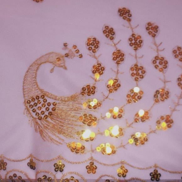 Pink Lace Sequins Shawl Scarf Evening Wrap Peacock - Picture 4 of 5